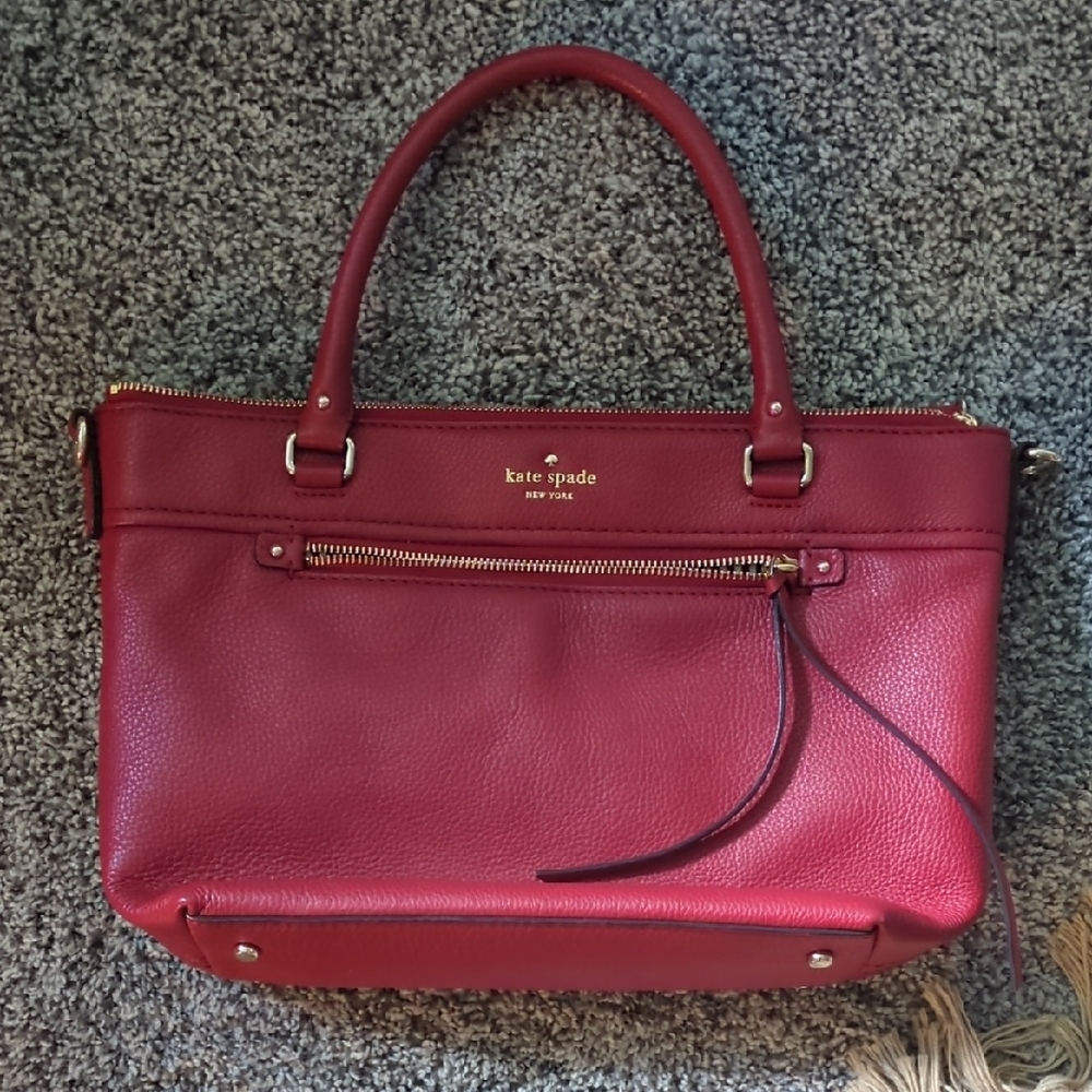 Kate Spade Red Handbag Approx 10"x13" Black White Striped Inside Zipper 4 Pocket